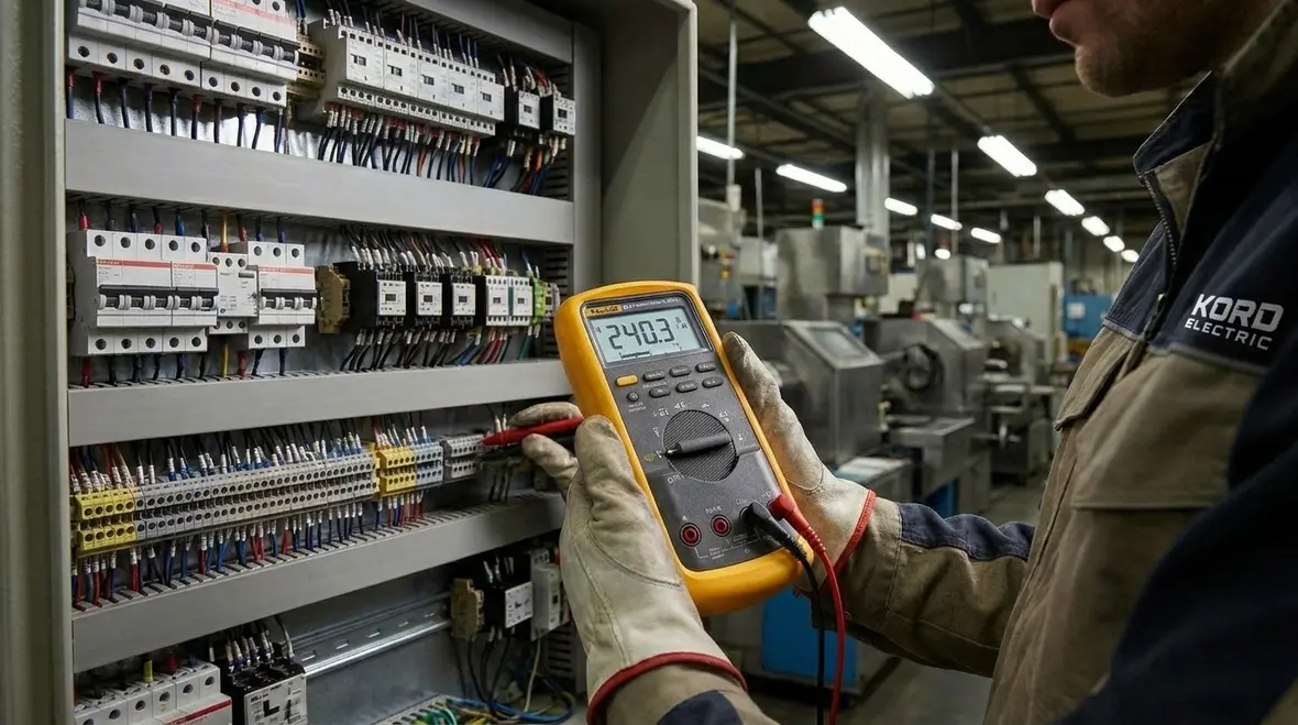 Kord Electric technicians planning commercial load testing schedule