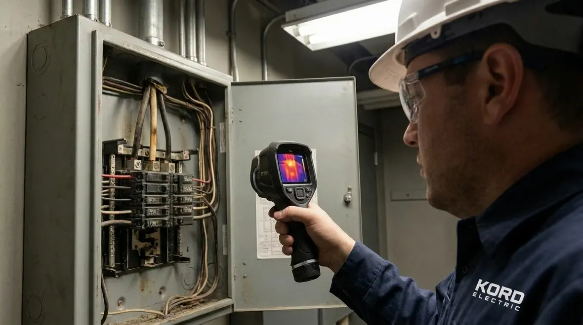 Technician documenting load testing results for a commercial facility