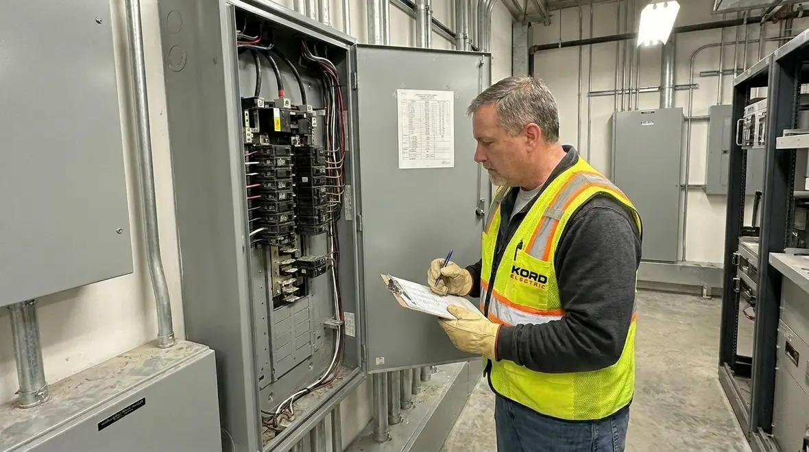 Commercial electrical panel upgrades in progress at a facility