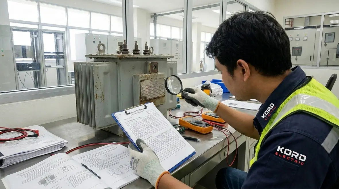 Technician checking commercial panel schedule and spare capacity