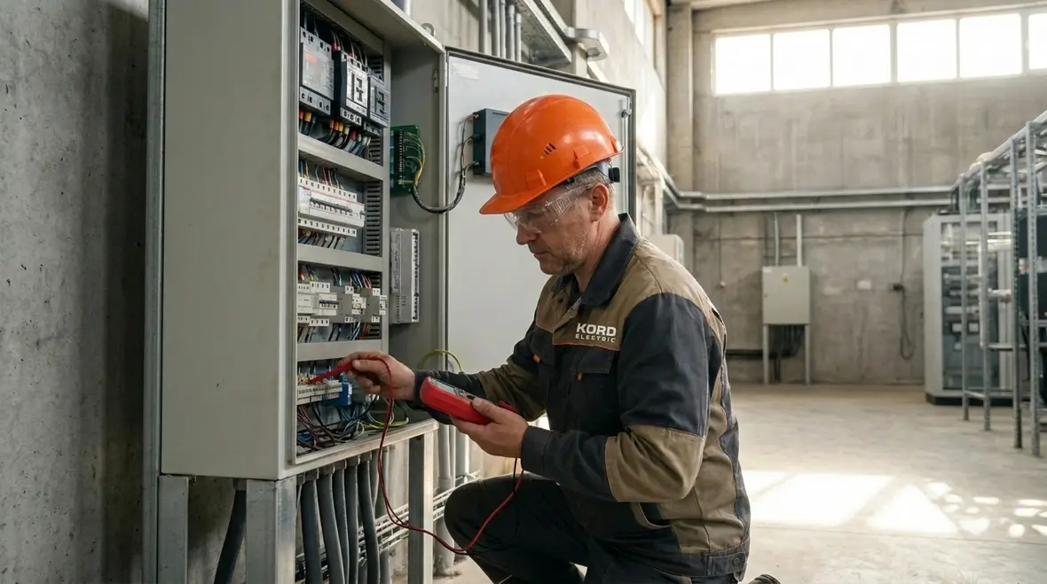 Electrician reviewing a commercial electrical panel expansion capacity plan