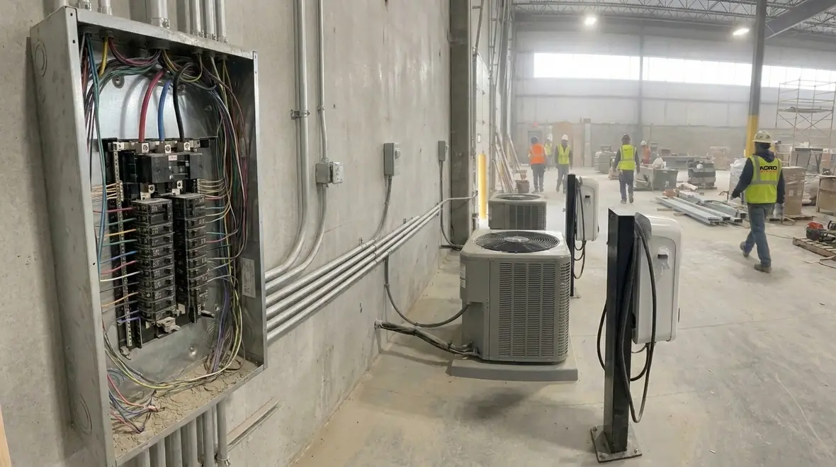 Industrial electrical room after commercial electrical panel upgrades