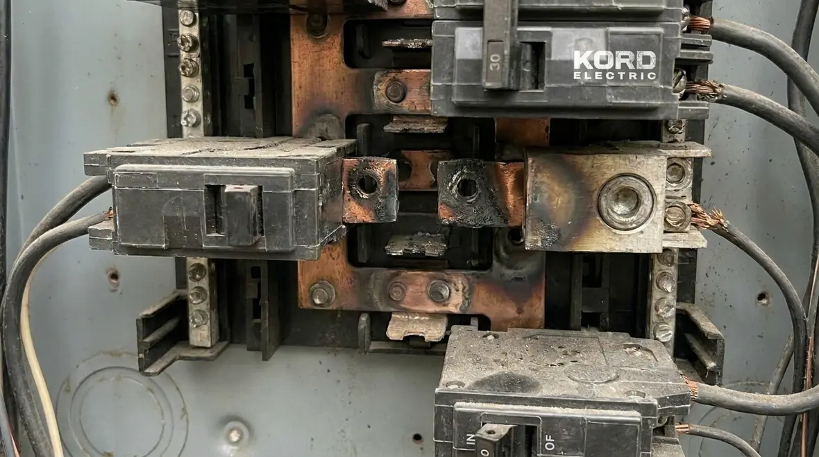 Commercial electrical panel showing signs that an upgrade is needed