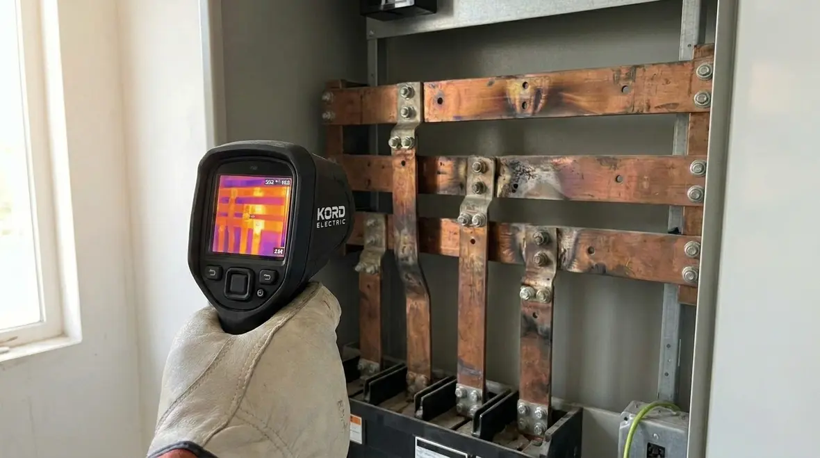 Thermal imaging identifying hot spots in an electrical panel