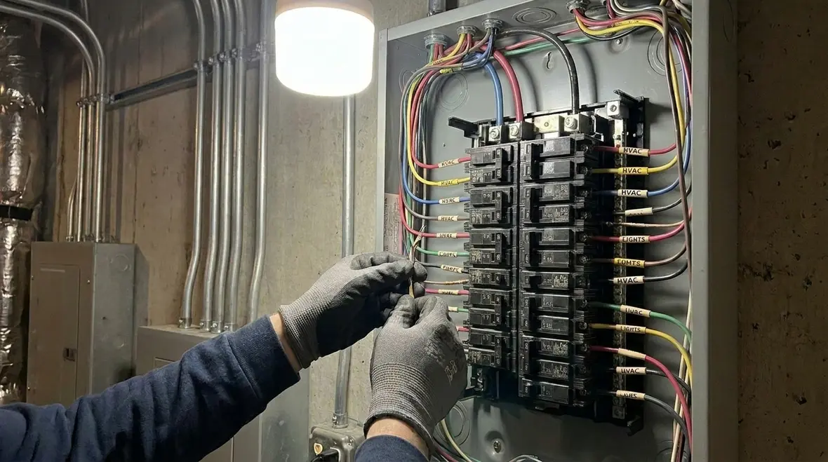 Labeled commercial subpanel installed with future capacity in mind