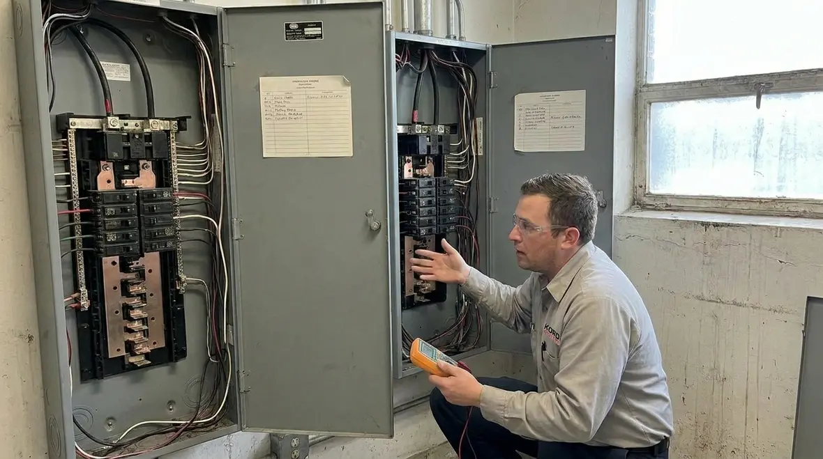 Sized and labeled commercial electrical subpanel with spare capacity
