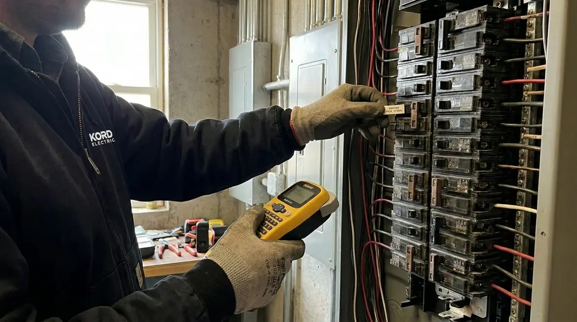 Organized commercial electrical panel with clearly labeled breakers