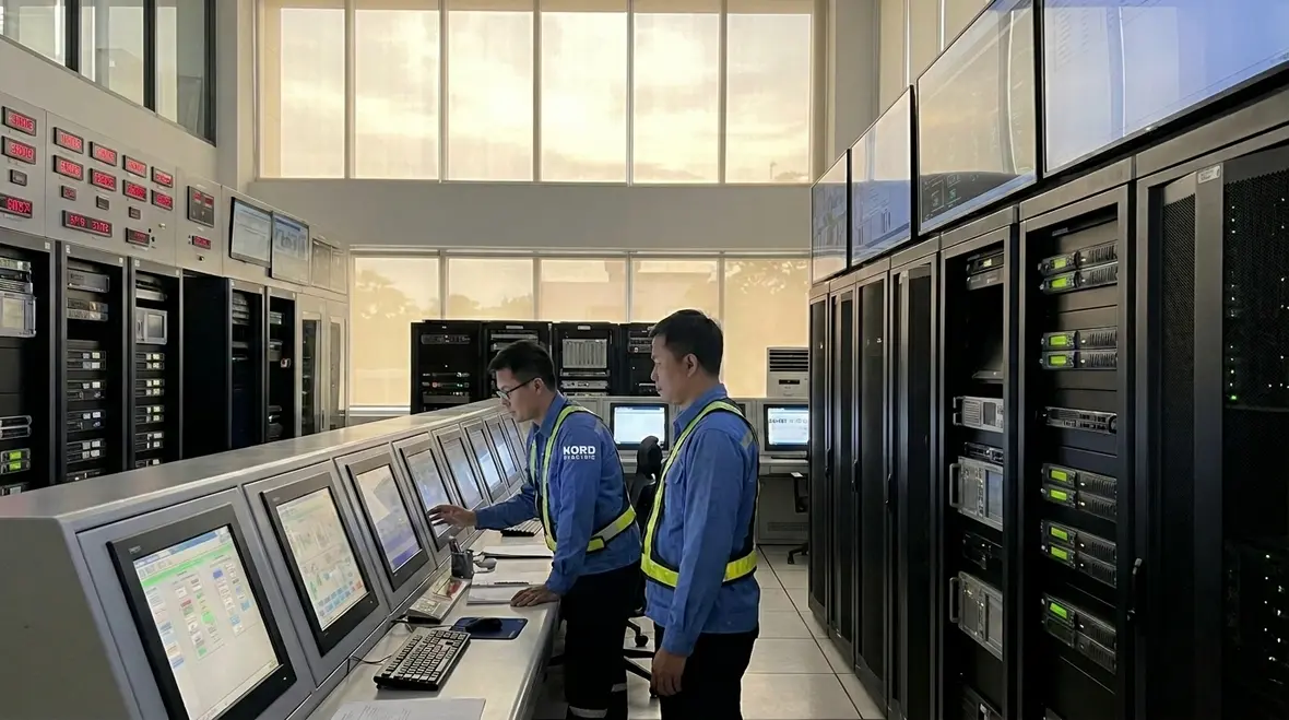 Technicians reviewing commercial electrical system uptime plans