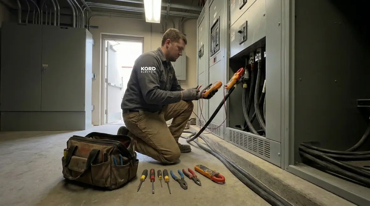 Commercial electrical panel inspection during troubleshooting in a facility