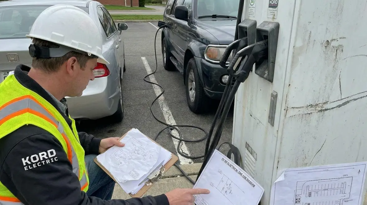 EV chargers placed strategically in a commercial parking lot