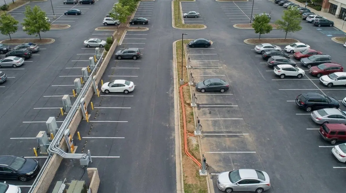 Commercial EV charger hardware, panels, and conduit representing key cost drivers