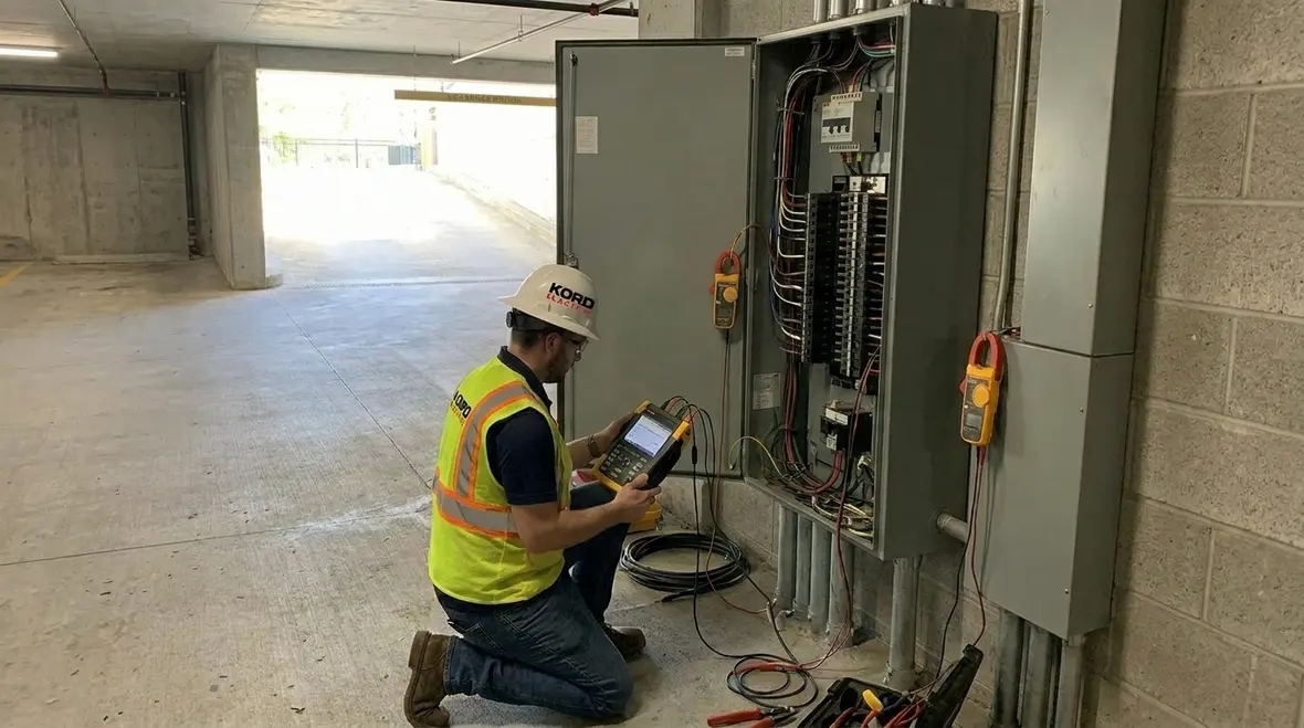 Kord Electric team performing EV charger site assessment and load study