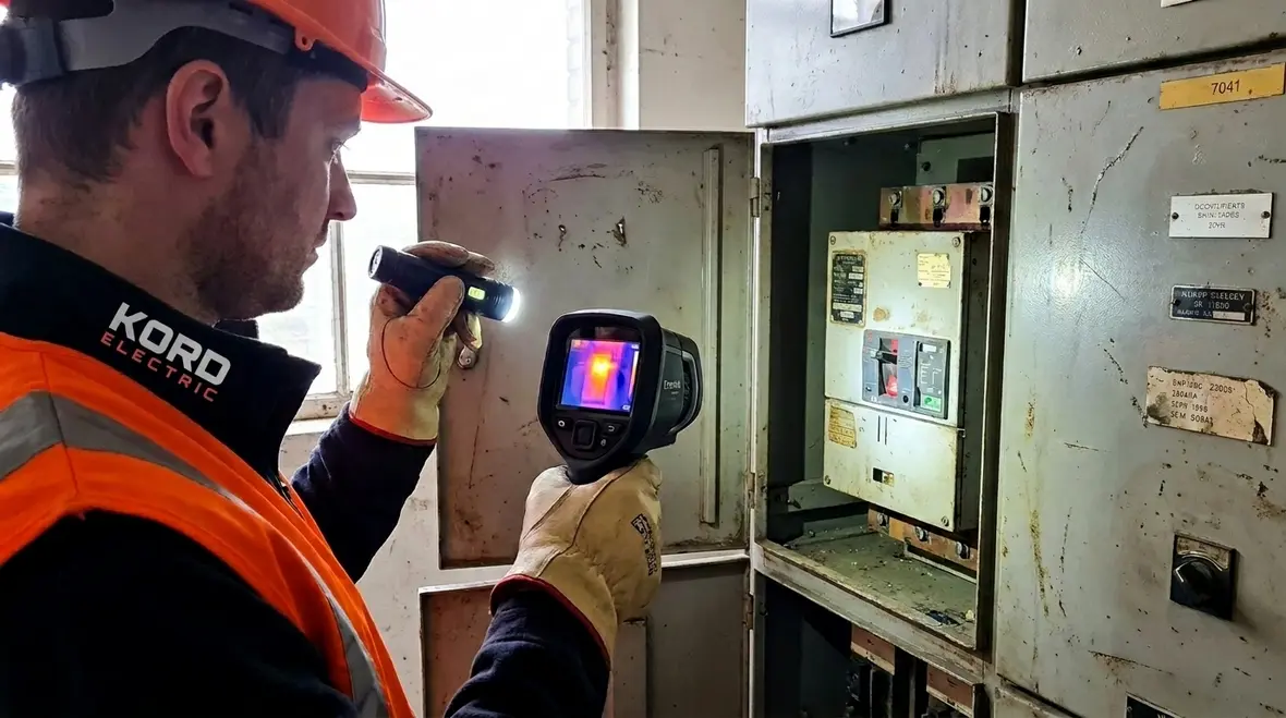 Inspection of commercial power distribution equipment during a facility audit
