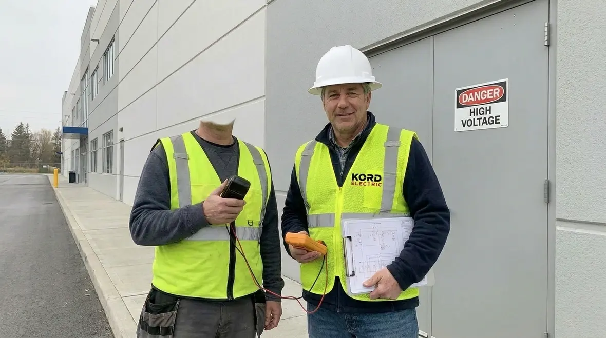 Technician performing a commercial facility power audit on electrical panels