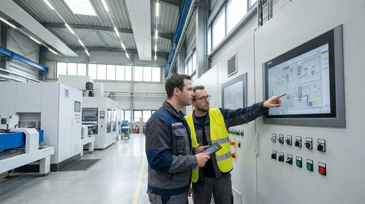 Technician commissioning a commercial lighting control panel