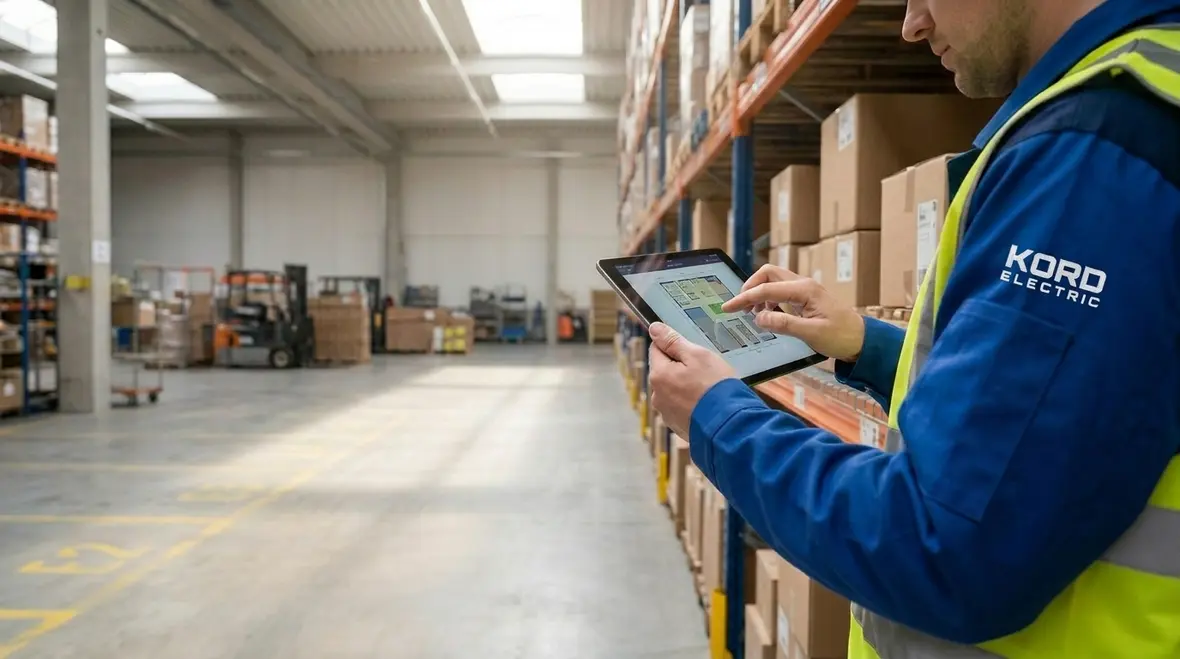 Warehouse work zones illuminated by smart commercial lighting controls