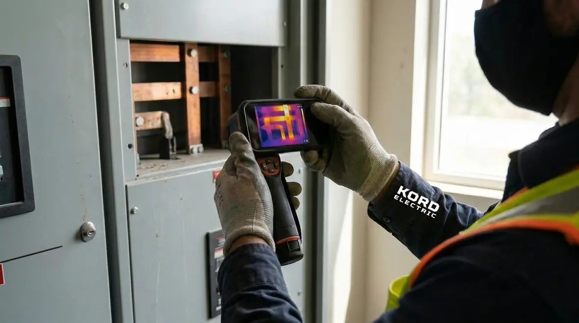 Commercial electrical panels under load in a modern facility