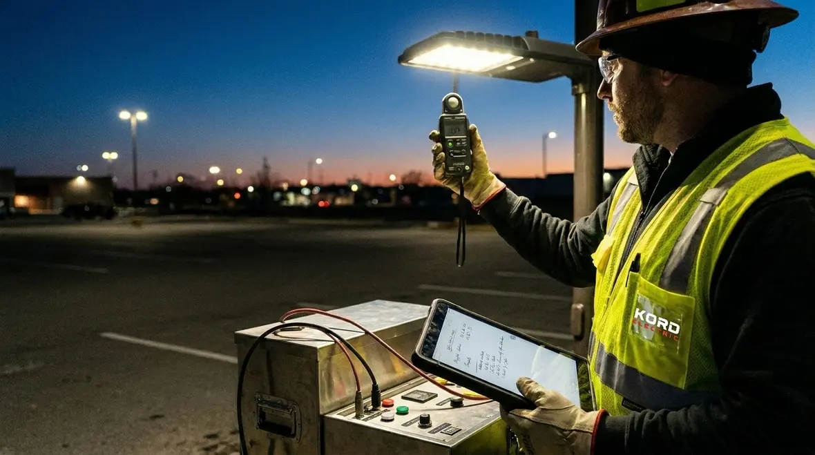 Commercial property exterior with efficient LED outdoor lighting