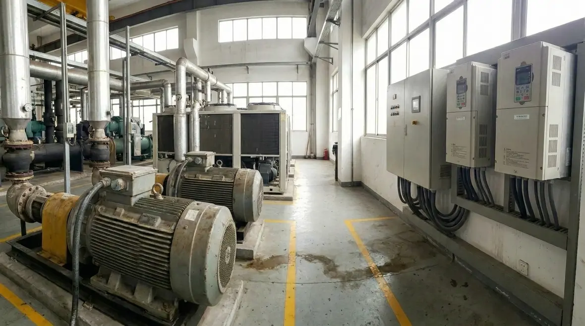 Technicians configuring commercial smart building automation integration in an electrical room