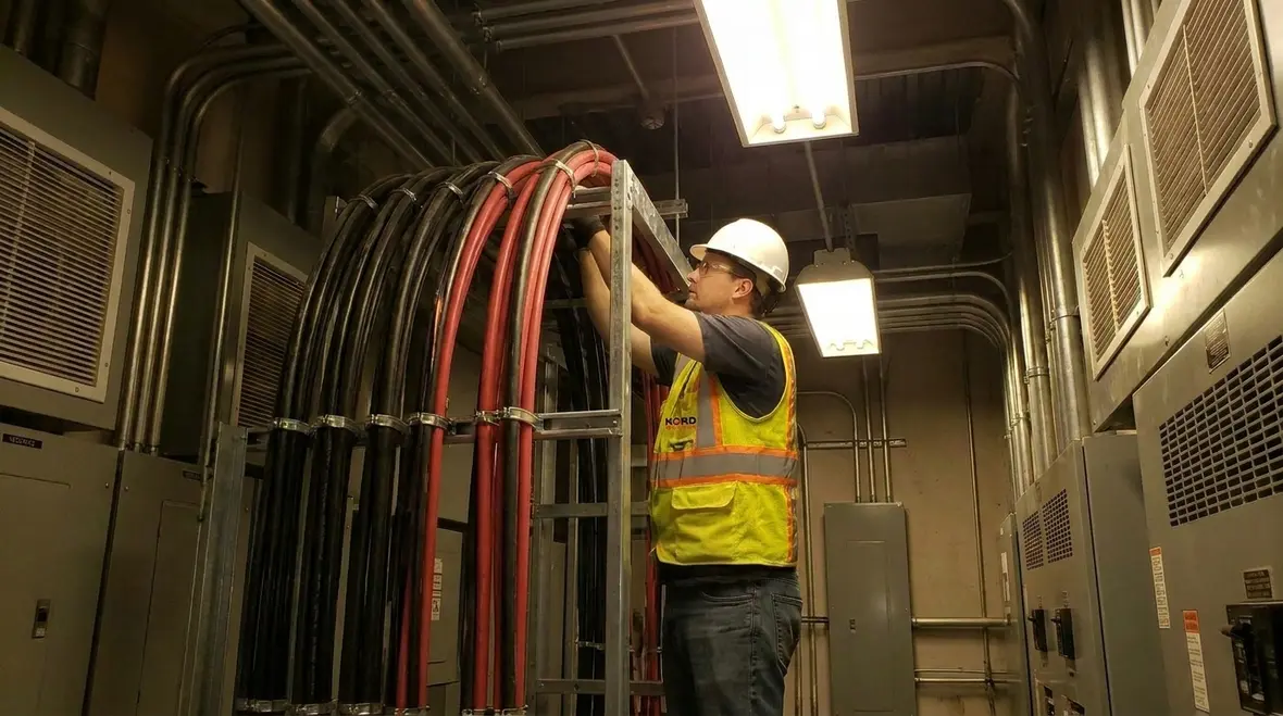 Commercial electrical feeders and conductors routed in an organized panel