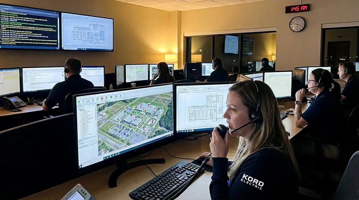 24 7 electrical emergency dispatch team coordinating a commercial power event