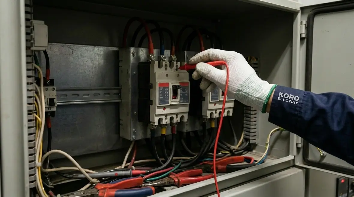 Technician reviewing reliability testing results with facility operators