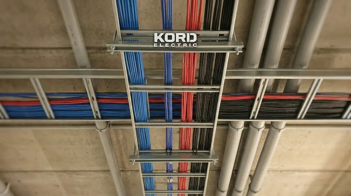 Organized NEC-compliant wiring pathways and cable trays in a data center