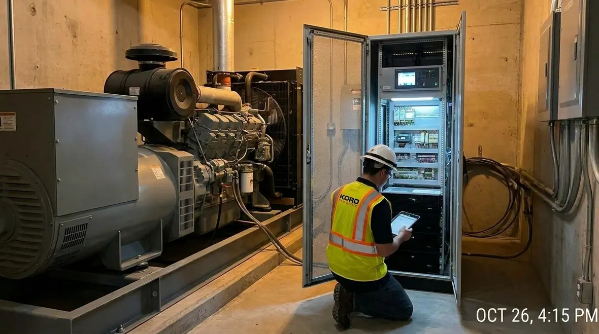 UPS and generator coordination in a commercial data center electrical room