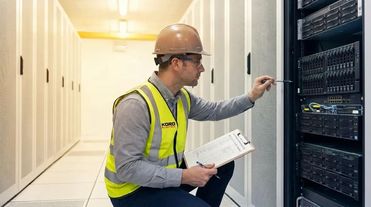 Technician performing data center electrical maintenance checklist