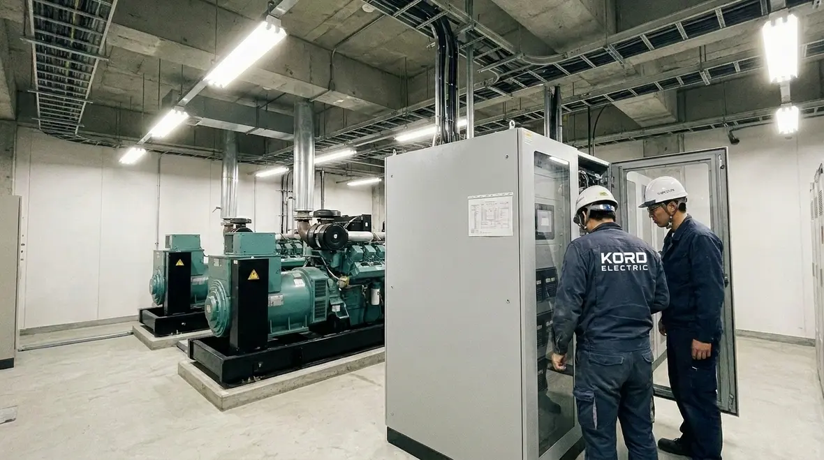 Technicians reviewing data center power redundancy design