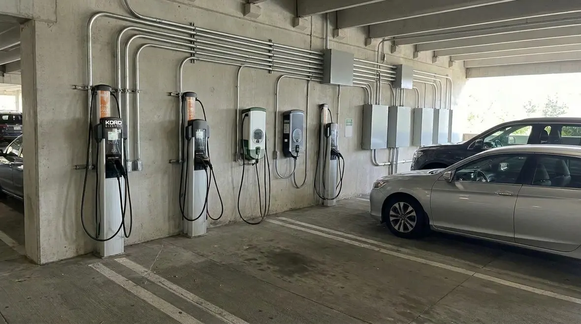 EV fleet charging station layout at a commercial facility