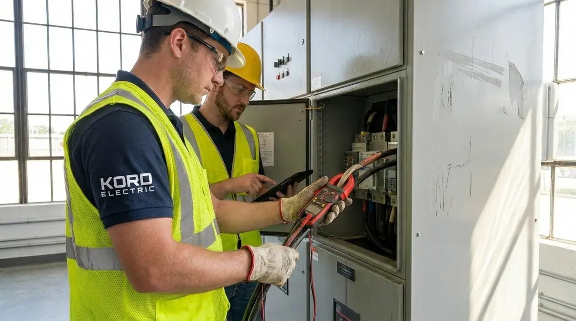 Technician documenting existing electrical loads in a commercial facility before renovation
