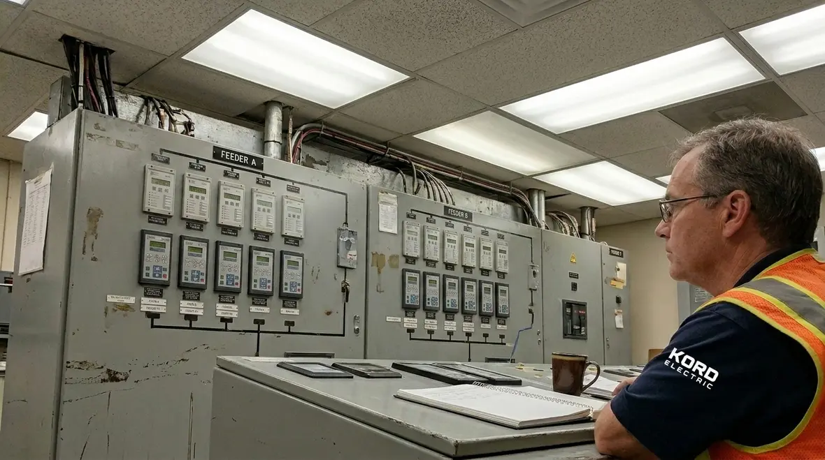 Diagram showing redundant power feeds and backup electrical infrastructure in a commercial building