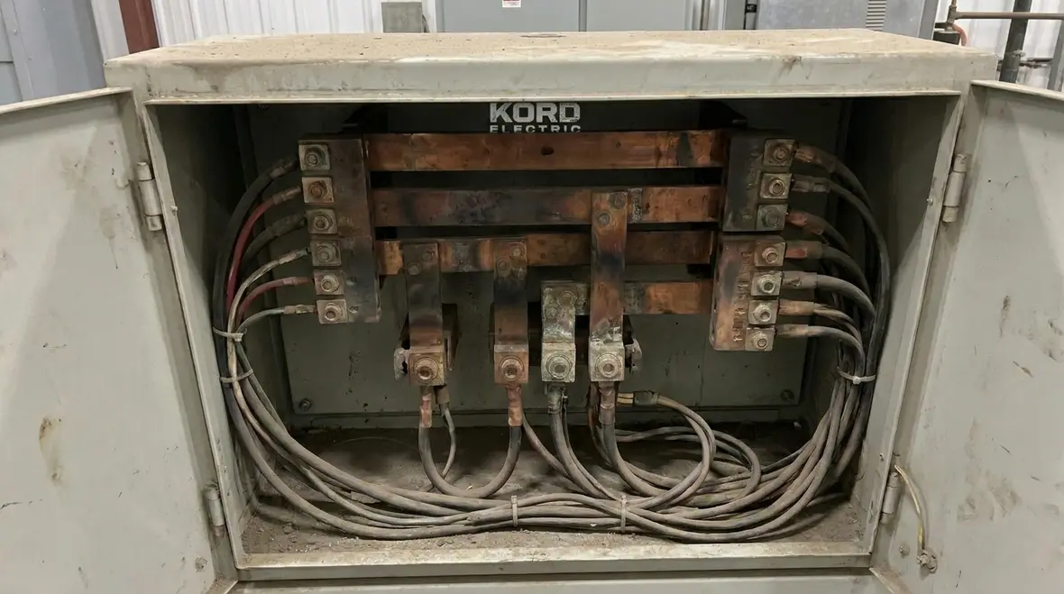 Three phase commercial electrical panel showing balanced loads