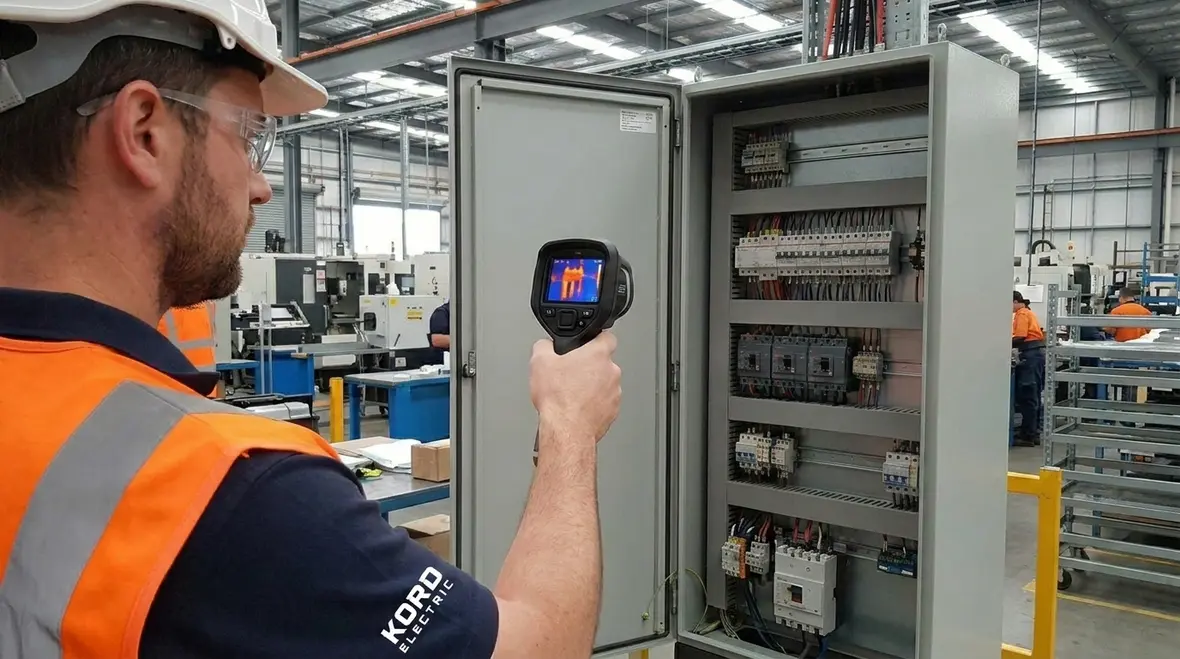 Technician performing an electrical panel capacity audit to prevent downtime