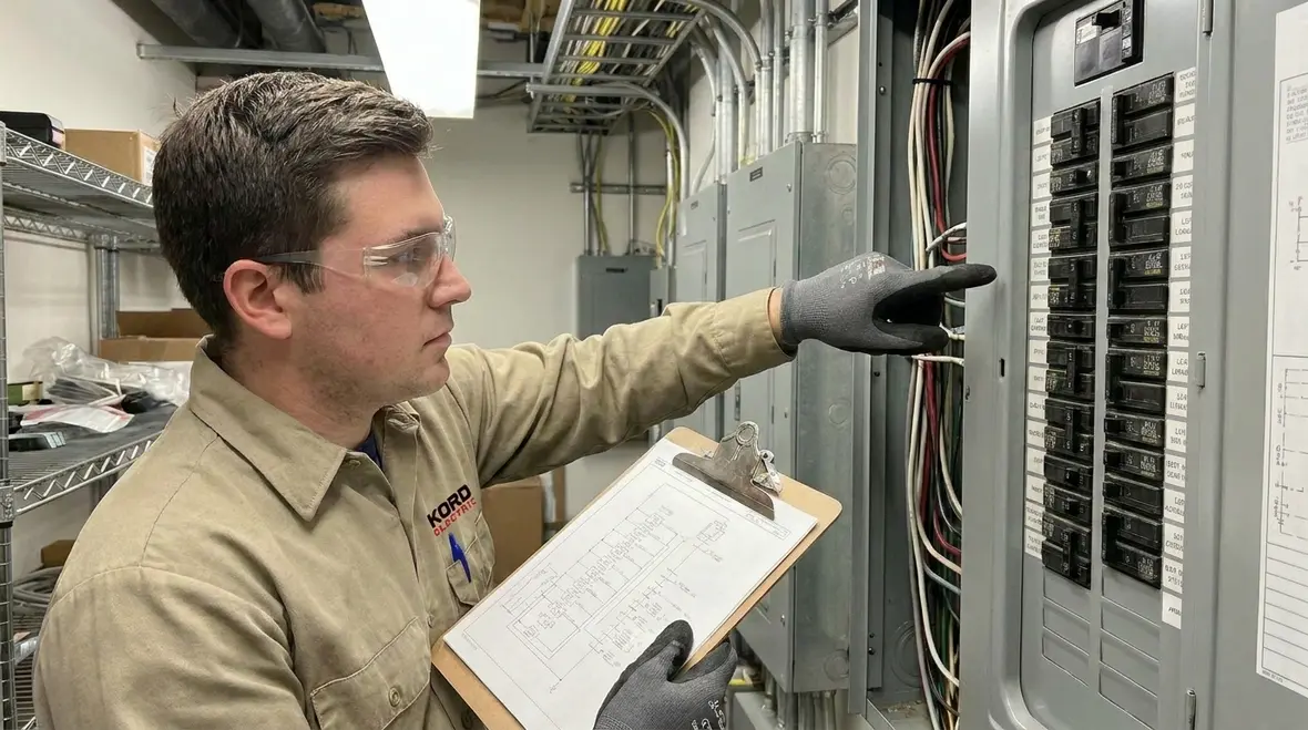 Example of a commercial electrical distribution panel with uneven phase loading