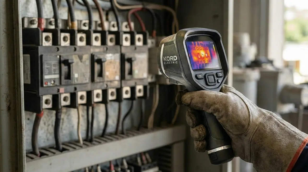Thermal image of an energized commercial electrical panel