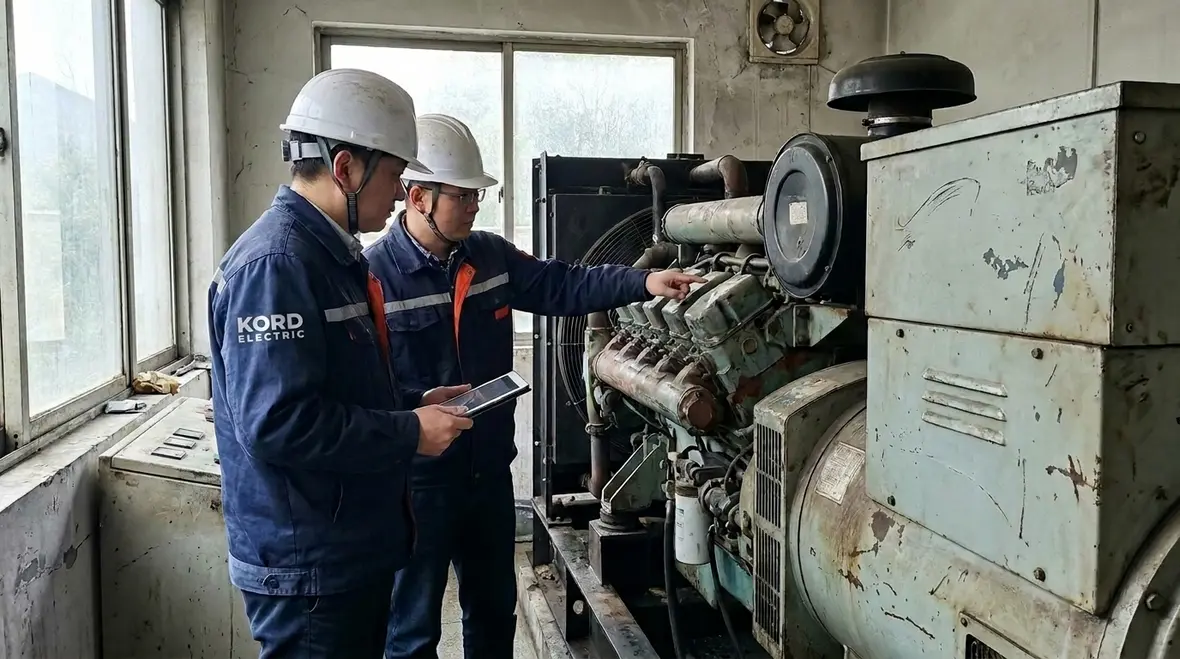 Technicians reviewing emergency electrical disaster recovery plan for commercial building