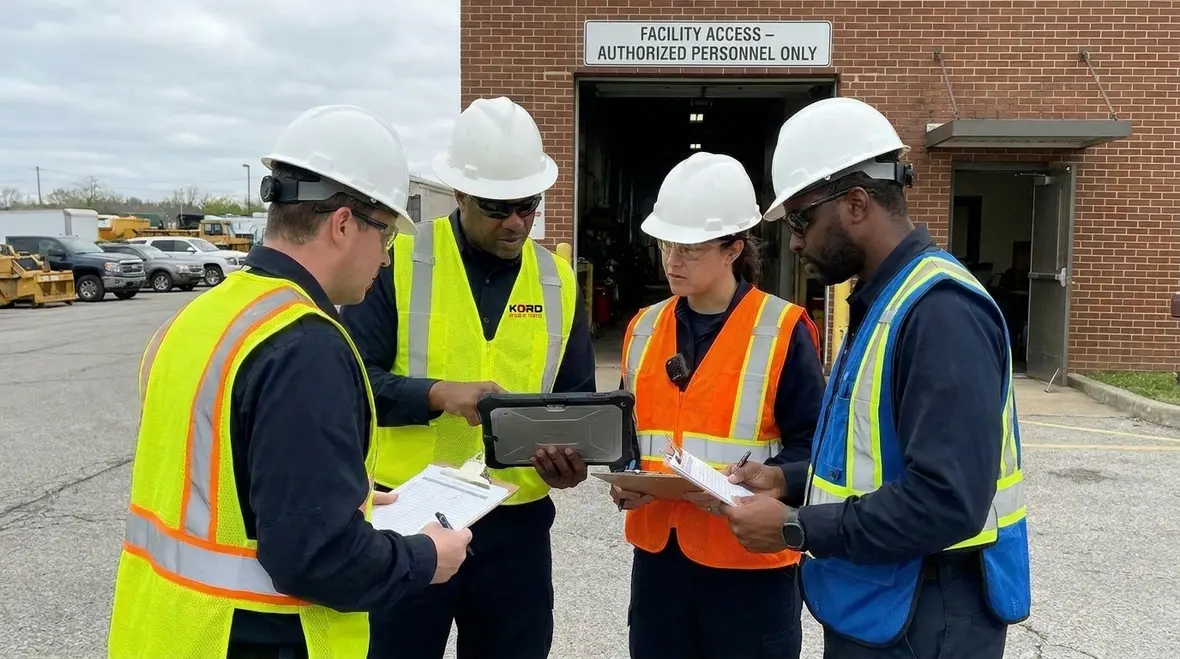 Emergency electrical response team coordinating roles during a power outage