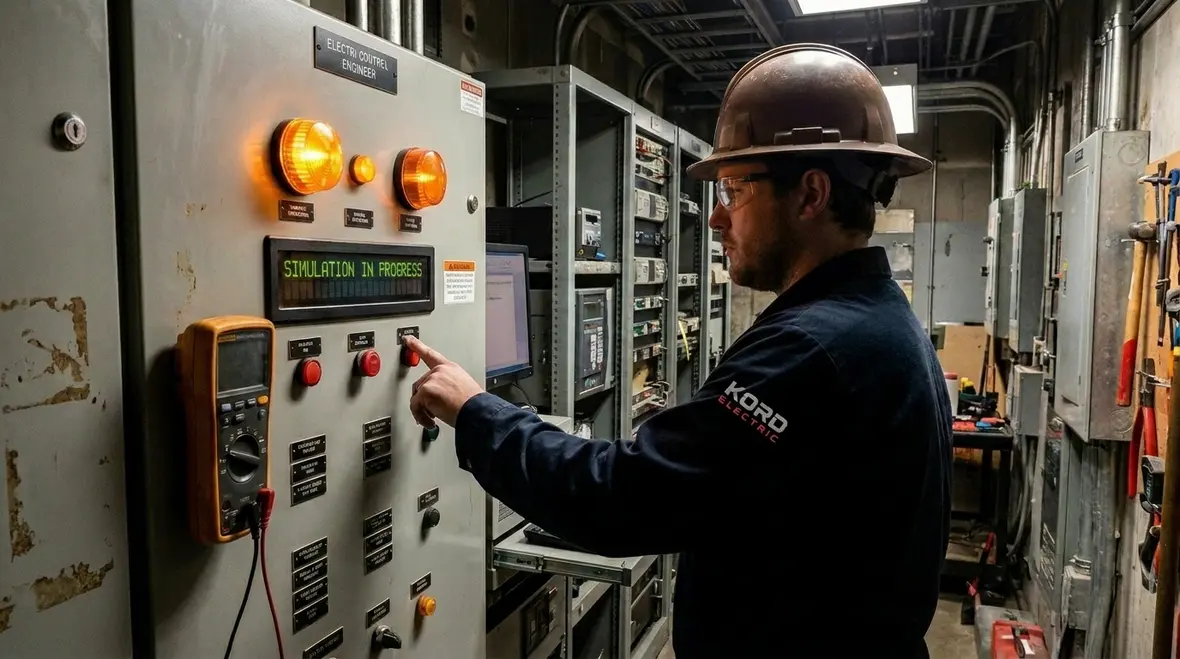 Control panel alarms and indicators during emergency backup system testing