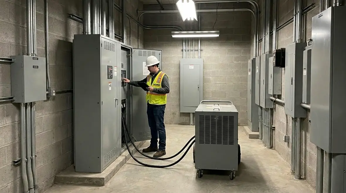 Automatic transfer switch and generator controls being tested under load