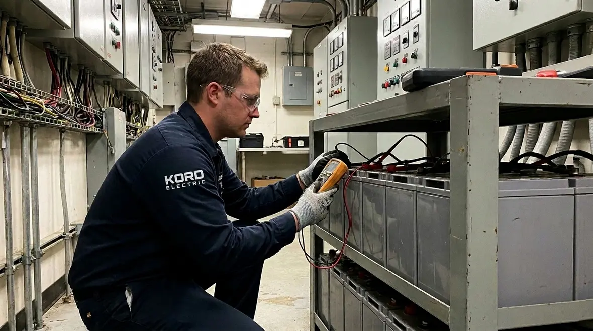 Technicians inspecting an emergency power system for reliability