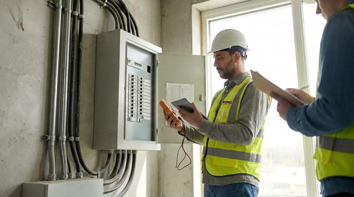 Technicians performing a site survey and load mapping for EV charging