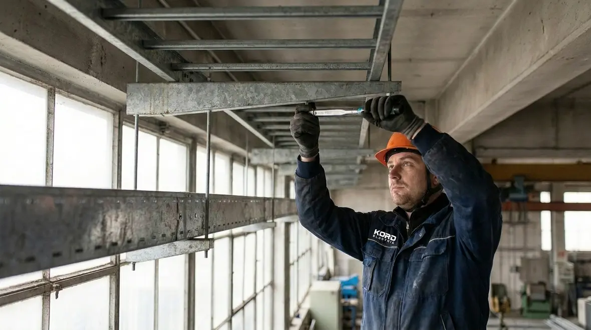 Safe industrial electrical installation on a factory production floor