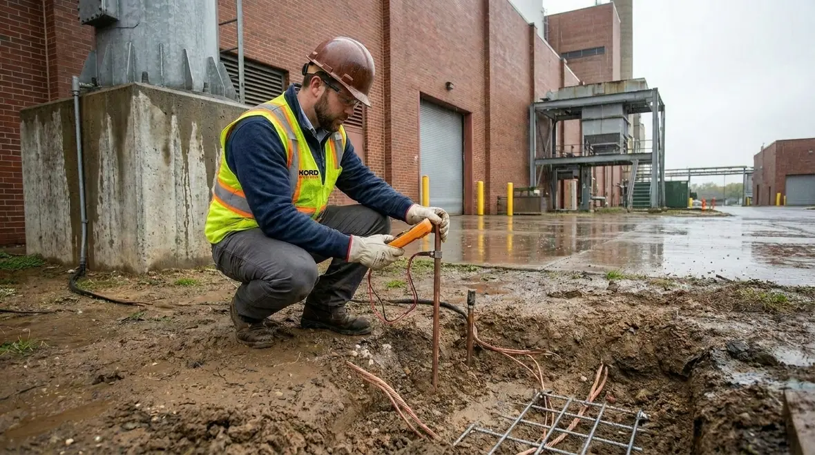 Grounding grid and building steel connections in a large commercial facility