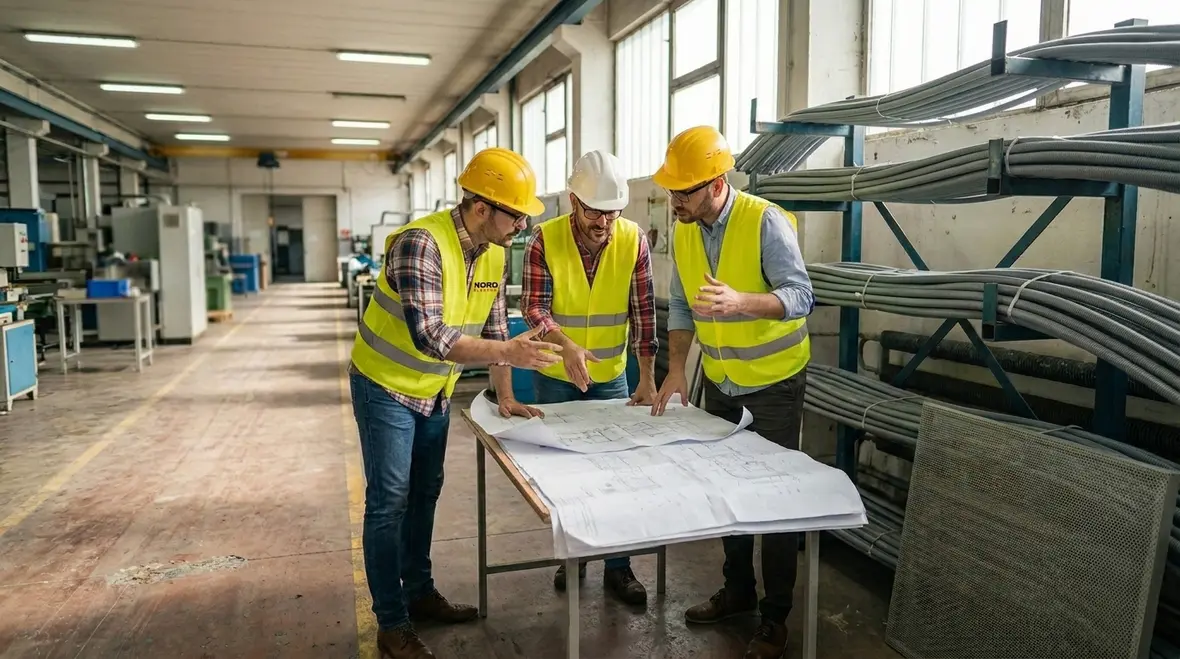 Electrical team reviewing hazardous area classifications before work