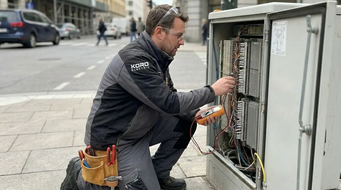 Technicians measuring light levels before an industrial high-bay LED retrofit