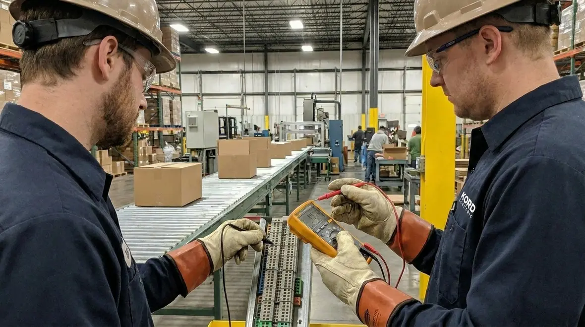 Technician providing industrial automation electrical support during live operations
