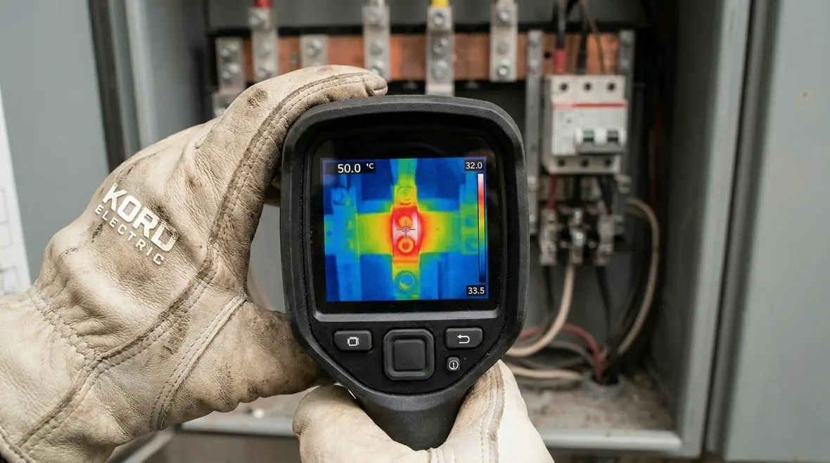 Thermal imaging identifying electrical hotspots inside an industrial panel