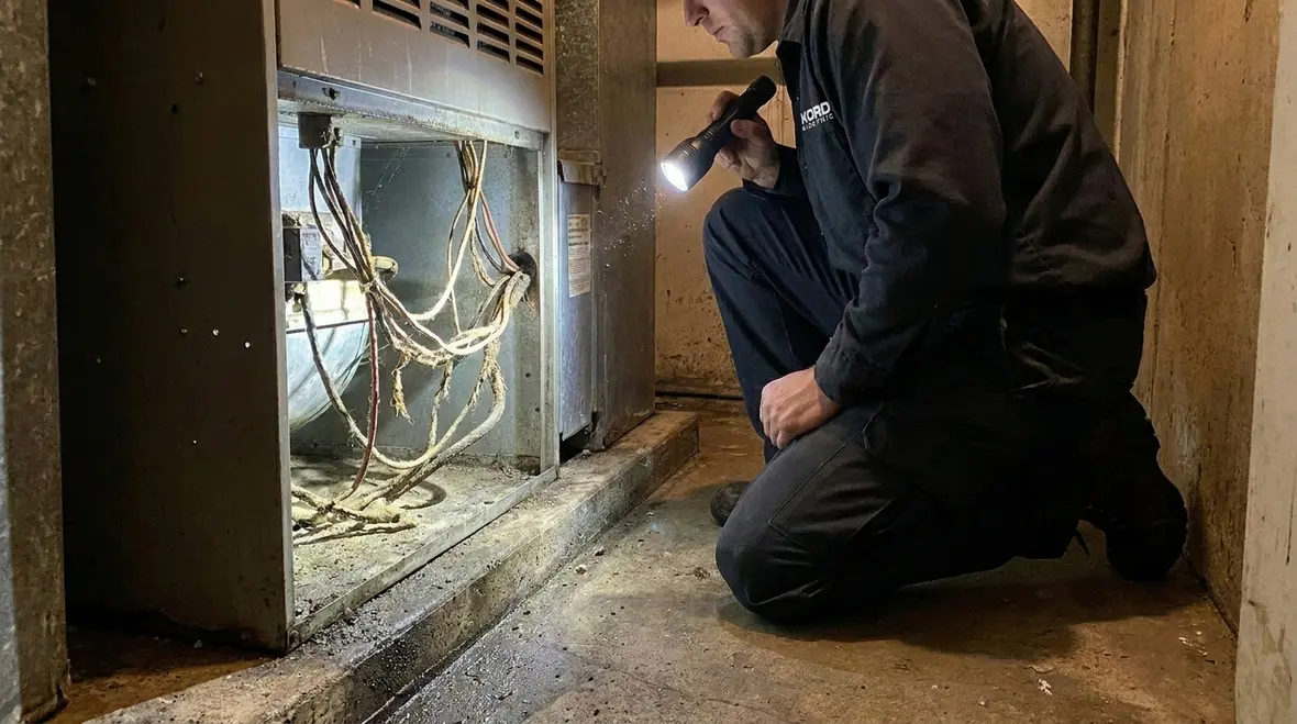 Inspector checking industrial electrical panels for hidden hazards during an audit